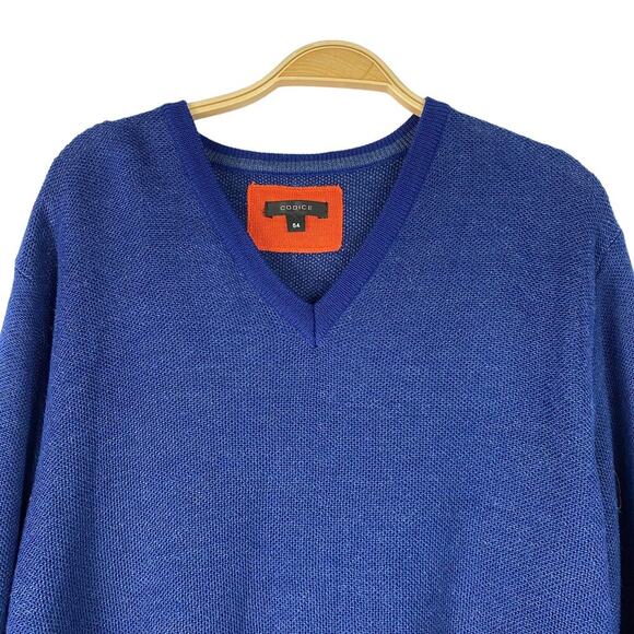 Codice V-Neck Merino Wool Blend V-neck Sweater Men L Royal Blue Preppy Luxury - Picture 4 of 10